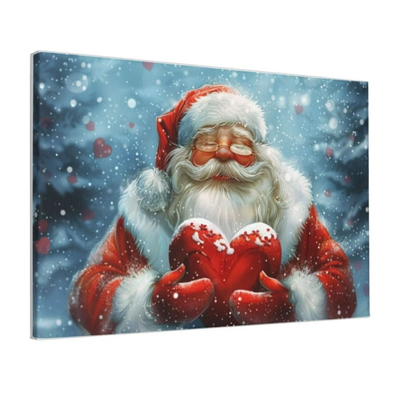 12x18 inch Canvas Paintings For Bedroom Santa Claus & Hearts Poster,Family Bedroom,Lounge,Study,Man Cave Decor Wall Art Hanging Picture,Charm Festival Decoration Poster,Fun Gift For Children