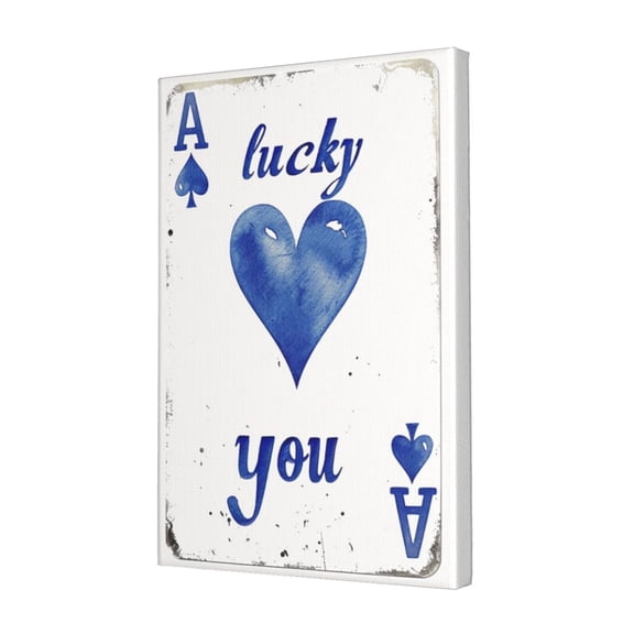 12x18 inch Canvas Picture 'Lucky You' Slogan Poker Peach Blossom A,Man Cave,Lounge,Study,Poker Room Wall Decor Art Prints,For Poker Enthusiast Gifts,Enchanting Poker Peach Blossom A Painting