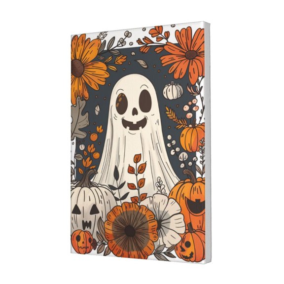 12x18 inch Canvas Picture Pumpkin Head,Flower & Apparition,Classic Festival Decoration,Kids Room,Cafes,Bar,Studio Decor Wall Art Prints,Funny Apparition & Pumpkin Head Decor Painting Canvas