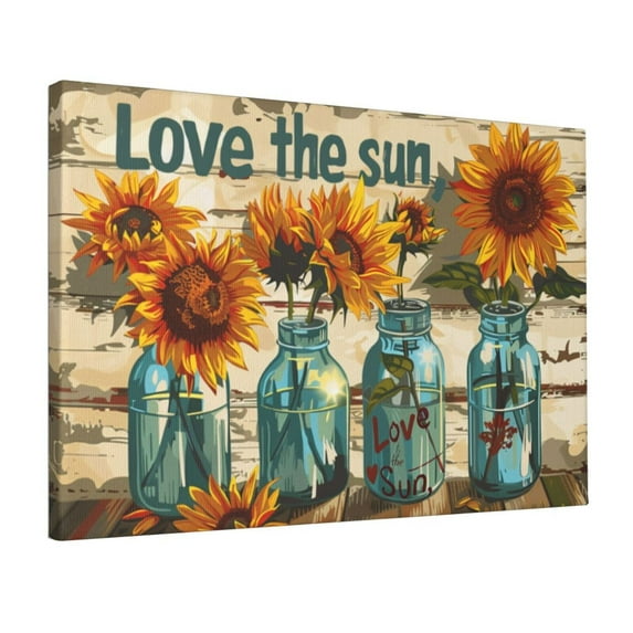 12x18 inch Canvas Picture Sunflower & Vase 'Love The Sun' Slogan,Garden Yard Decor Accessory,Indoor Bathroom,Garden Door Wall Art Decor Painting Canvas,Gift For Sunflower Lover,Florists Decor
