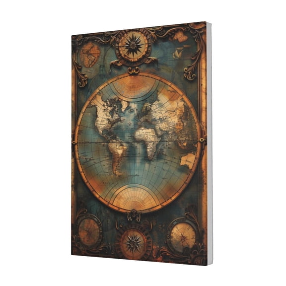 12x18 inch Canvas Picture Wall Decor Medieval Times Earth Map,Lounge,Bathroom,Study,Man Cave Wall Decorative Painting,For Vintage Collector Gifts,Enchanting Earth Map Vintage Style Paintings