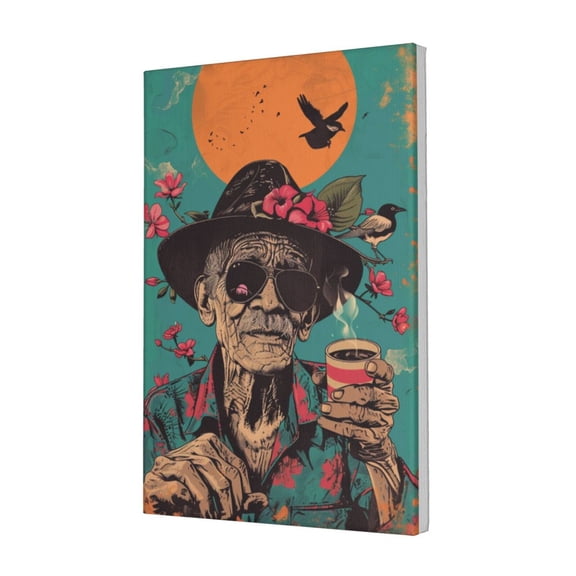 12x18 inch Canvas Pictures Elderly In Sunglasses Drink Alcohol,Rustic Bar,Tavern Decor Poster & Prints,Home Bathroom,Kitchen,Lounge Wall Decor Canvas Painting,Gift For Elderly,Man Cave Decor