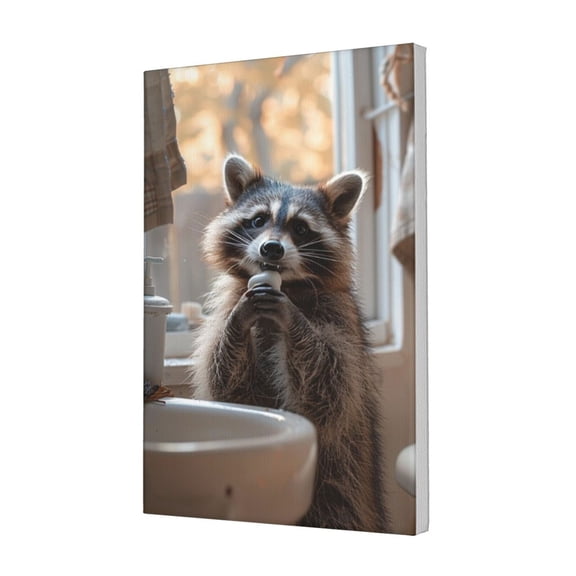 12x18 inch Canvas For Pictures The Little Raccoon In The Restroom,Home Toilet,Bathroom Decor Accessory,Funny Raccoon Modern Style Painting Canvas,Gift For Raccoon Enthusiast,Zoo,Man Cave,Cafe
