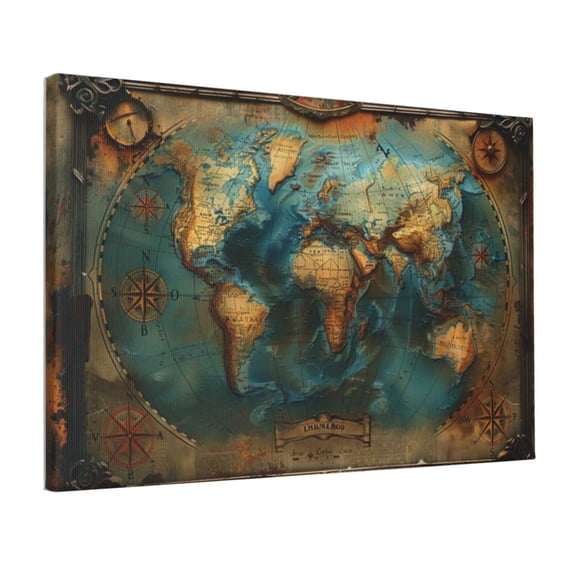 12x18 inch Canvas For Pictures Medieval Times Earth Map,Man Cave,Bar,Cafes,Study Decorative Painting,For Vintage Art Collector Funny Gifts,Retro Medieval Times Earth Map Decorative Paintings