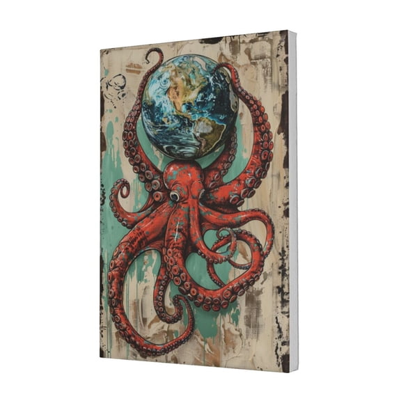 12x18 inch Canvas Pictures Vintage Squid And The Earth,Classic Home Bedroom,Kitchen,Man Cave,Tavern Wall Decor Paintings On Canvas,Retro Squid And The Earth Modern Style Poster Painting Gift