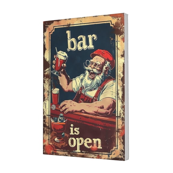 12x18 inch Canvas Pictures Wall Art Elderly And Beer 'Bar Is Open' Slogan,Room Decor For Men,Funny Elderly And Beer Decorative Painting,Rustic Tavern,Pub,Bar Wall Art Prints Paintings Decor
