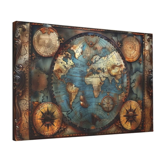 12x18 inch Canvas Poster Wall Decor Vintage Earth Map,Family Room Decor Study Accessory,Retro Style Earth Map Oil Paintings On Canvas Wall Art,For Apartment,Study,Campus Wall Art Prints Decor