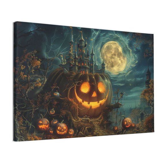 12x18 inch Castle Pumpkin Head Decorative Paintings For Wall,Home Living Room,Kitchen,Bathroom,Bar Wall Art Decor Canvas Poster,Gift For Children,Funny Pumpkin Head Frameless Canvas Painting