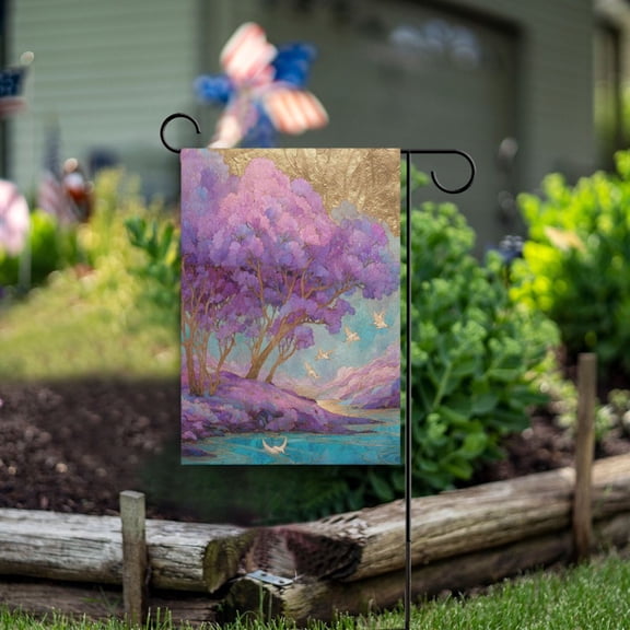12x18 inch Double-Sided Garden Flags Banners Vibrant Outdoor Decor for House Patio Outdoor Purple Trees
