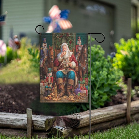 12x18 inch Double-Sided Garden Flags Banners Vibrant Outdoor Decor for House Patio Outdoor Santa Eating Cookies