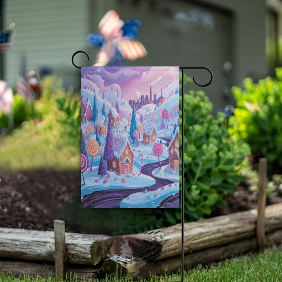 12x18 inch Double-Sided Garden Flags Banners Vibrant Outdoor Decor for House Patio Outdoor Whimsical Candyland Scene