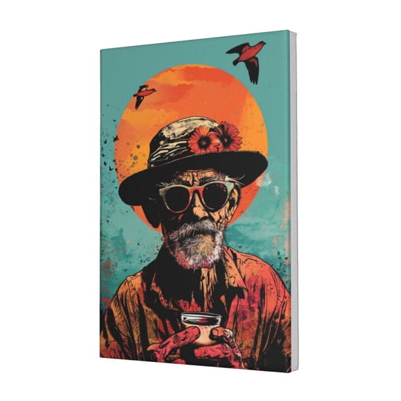 12x18 inch Elderly & Drink Alcohol Canvas Frameless Painting,Rustic Yard,Bedroom,Lounge,Kitchen Decor Wall Art Poster & Prints,Funny Elderly In Sunglasses Drink Alcohol Decoration Paintings