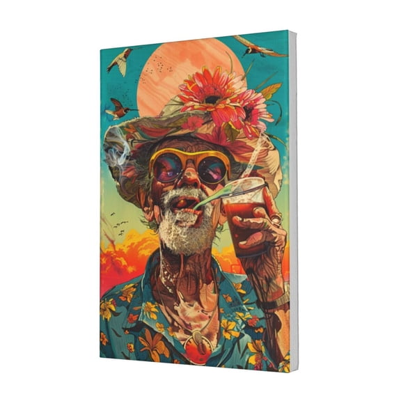 12x18 inch Elderly In Sunglasses Drink Alcohol Canvas Pictures,Rustic Yard,Bedroom,Lounge,Kitchen Decor Wall Art Poster & Prints,Funny Elderly In Sunglasses Drink Alcohol Decoration Painting