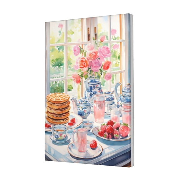 12x18 inch Frameless Canvas Painting Afternoon Tea Utensils,Cafes,Restaurant,Villa Kitchen Wall Art Decor Poster Prints,For Afternoon Tea Enthusiast Gifts,Bedroom,Living Room Decor Paintings
