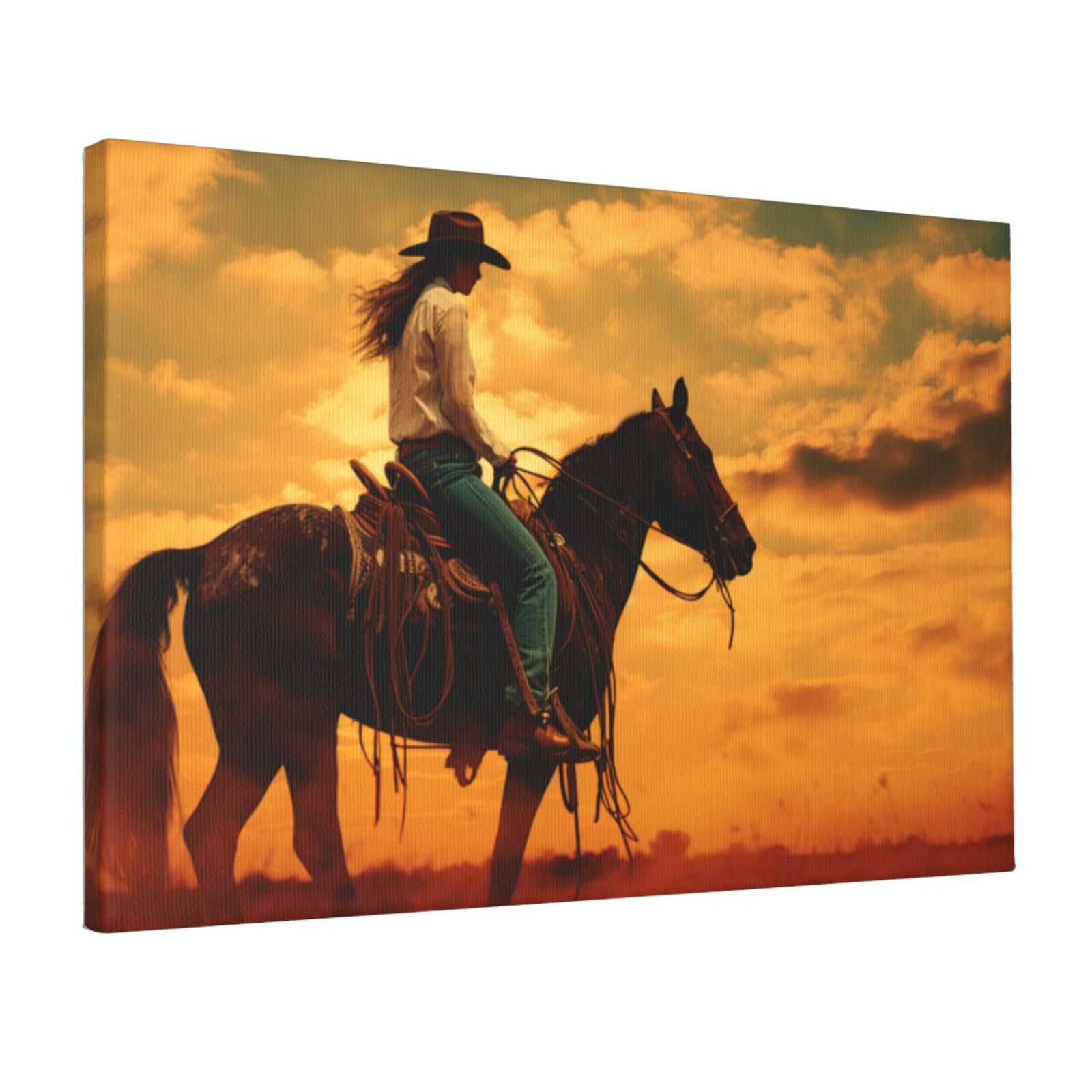 12x18 inch Frameless Canvas Painting Cowgirl Riding A Horse,Home Room Decor Bedroom Accessory,Bedroom,Studio,Lounge,Living Room Wall Decor Art Paintings Prints,Charm Gifts For Cowgirl Lovers
