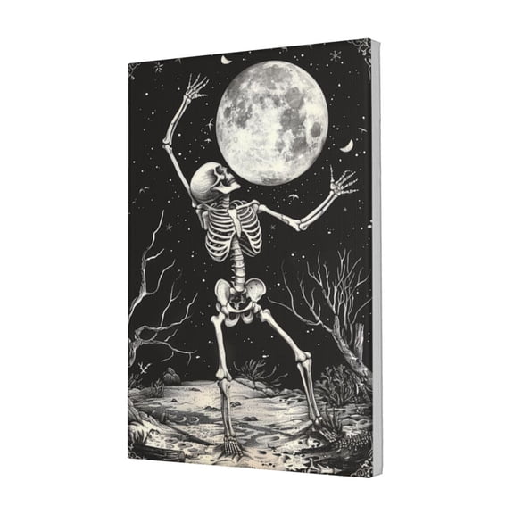 12x18 inch Frameless Canvas Painting Dancing Skeleton & Moon,Rustic Bar,Man Cave,Tavern,Cafes Wall Decor Art Prints,Enchanting Skeleton & Moon Art Canvas Paintings,For Bar,Cafes,Man Cave,Pub
