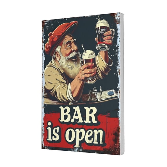 12x18 inch Frameless Canvas Painting Elderly And Beer 'Bar Is Open' Slogan,Home Kitchen,Bedroom,Lounge,Studio Wall Decor Paintings Canvas,Vintage Elderly And Beer Posters & Prints,For Bar,Pub