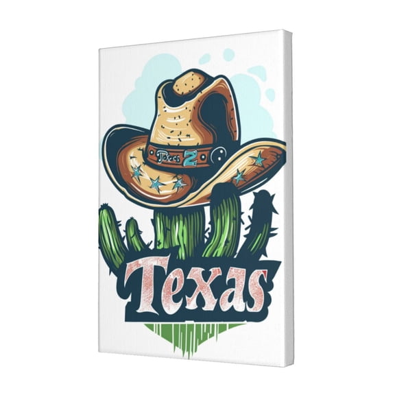 12x18 inch Frameless Canvas Painting 'Texas' Slogan Cactus And Cowboy Hat,Home Room Decor Living Room Accessory,Vintage Cactus And Cowboy Hat Modern Art Decoration Paintings,Yard Garden Decor