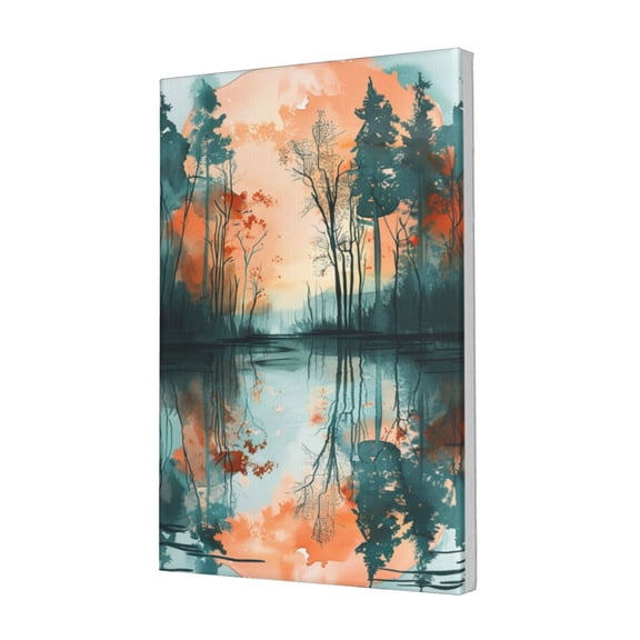12x18 inch Frameless Canvas Painting Watercolor Sunset Lake Water,Exquisite Bathroom Accessory,Bathroom,Yard Garden,Studio Wall Decor Poster & Prints,Modern Style Watercolor Canvas Paintings