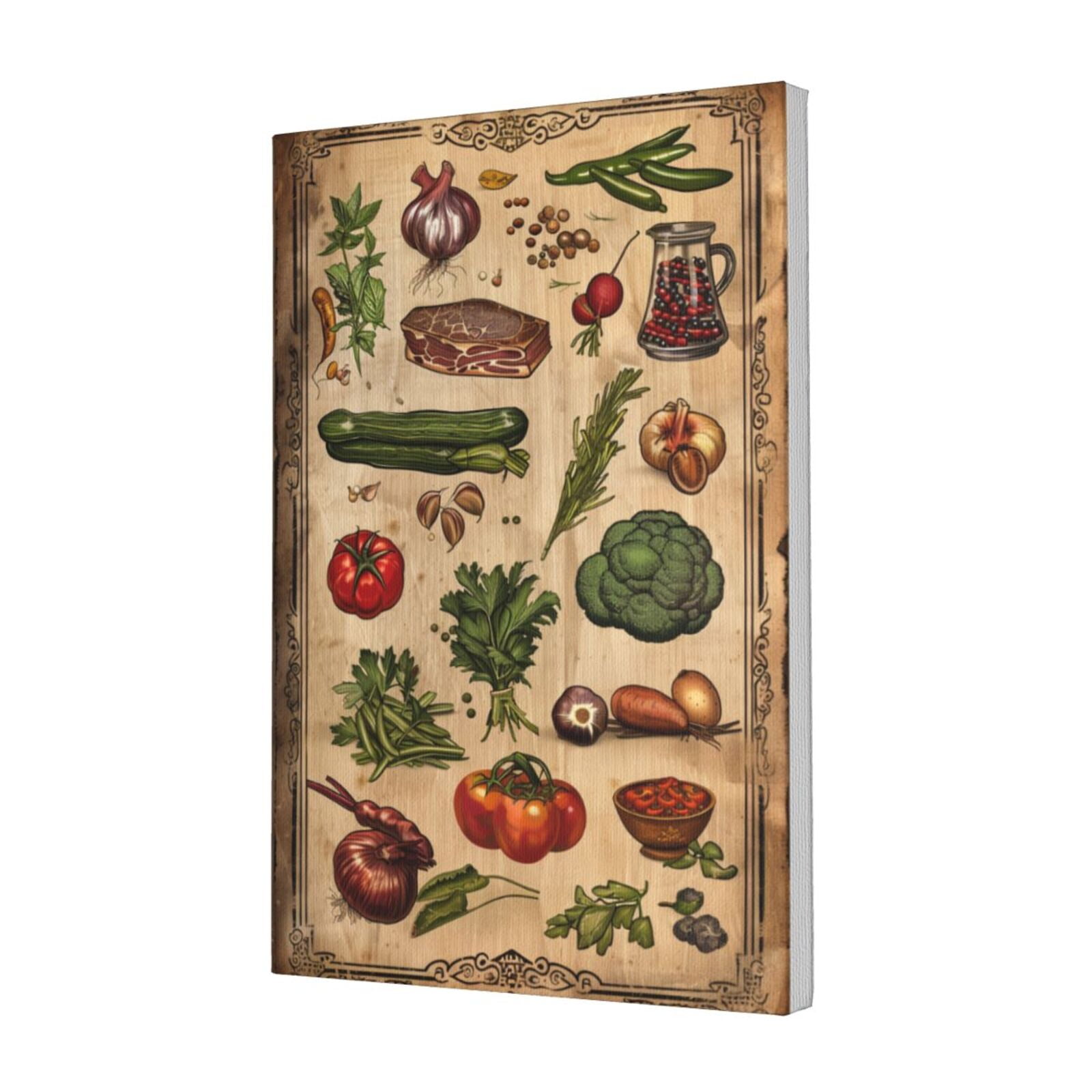 12x18 inch Kitchen Cooking Ingredients Illustrated Canvas Frameless Painting,Farmhouse Family Kitchen Paintings Decor Accessory,Vintage Cooking Ingredients Modern Style Posters & Prints Gifts