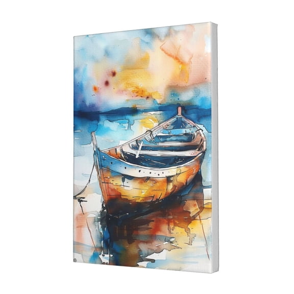 12x18 inch Oil PaintingWall Art Watercolor Boat,Apartment Bathroom,Living Room,Kitchen,Study Wall Decor Poster Canvas Painting,Charm Boat Vintage Style Canvas Hanging Picture,For Club,Office