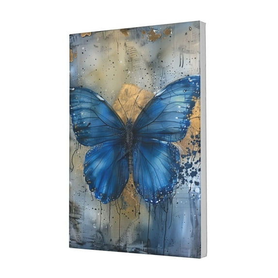 12x18 inch Oil Paintings On Canvas Blue Butterfly Home Decor,Classic Garden Yard Rustic Decor Accessory,Indoor Living Room,Study Painting Wall Decor Art Prints,For Blue Butterfly Lovers Gifts