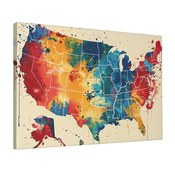 12x18 inch Oil Paintings On Canvas Colorful Map Of America,Home Room Decor Study Accessory,Modern Style Colorful Map Of America Decorative Painting,Gift For Patriot,Living Room,Bedroom,Campus