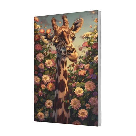 12x18 inch Oil Paintings On Canvas Flower & Giraffe Garden Decor Poster,Indoor Bathroom,Zoo,Cafes,Lounge Decor Wall Art Prints,Classic Flower & Giraffe Canvas Hanging Picture,For Flower Lover