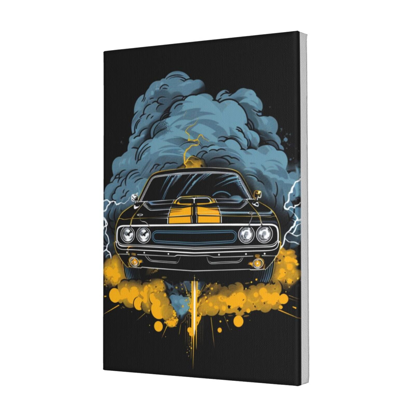 12x18 inch Oil Paintings On Canvas Roaring Racing Car,Cafes,Bar,Garage,Man Cave Wall Decor Art Prints,Enchanting Roaring Racing Car Art Canvas Painting Poster,Funny Gift For Racing Enthusiast