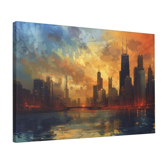 12x18 inch Oil Paintings Canvas Wall Art Twilight Modern City,Man Cave,Lounge,Bathroom Decorative Painting,Classic Chicago Modern City Hanging Picture,For Landscape Lovers Gifts,Cafes,Office