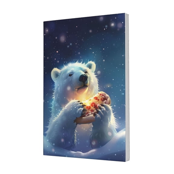 12x18 inch Oil Paintings Canvas Wall Art White Bears Eat Pizza,Indoor Bedroom,Lounge,Dining Area Wall Decor Canvas Pictures,Chic White Bears Eat Pizza Modern Art Painting Poster,For Cafes,Bar