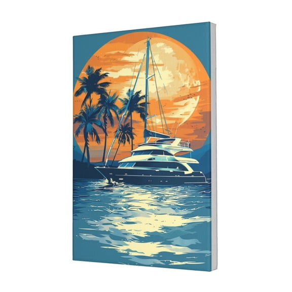 12x18 inch Oil Paintings On Canvas Yacht And Sunset,Family Bathroom,Bedroom,Man Cave Decor Canvas Frameless Picture,Charm Yacht And Sunset Modern Art Poster Prints,Gifts For Yacht Enthusiast