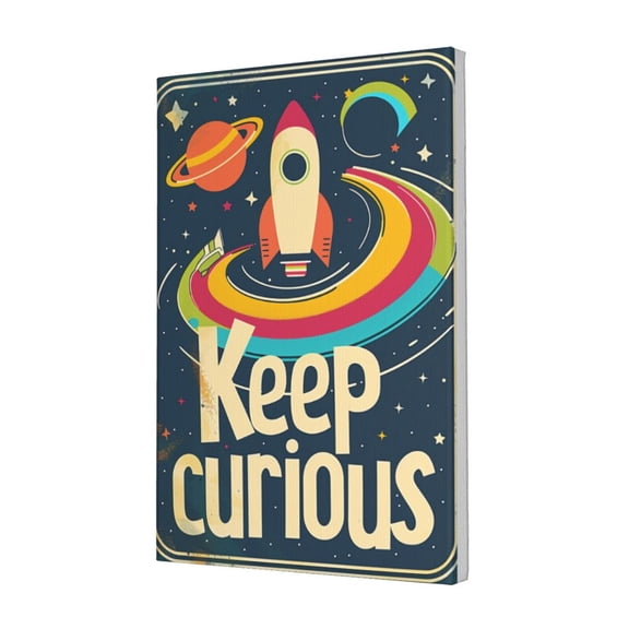 12x18 inch Oil Paintings On Canvas 'Keep Curious' Slogan Space Planets & Airship,Family Bedroom,Study,Office,Children'S Room Wall Art Decor Poster Canvas,Modern Space Planets & Airship Prints
