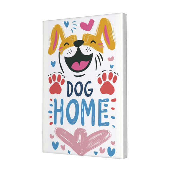 12x18 inch Oil Paintings On Canvas Puppy 'Dog Home' Slogan,Farmhouse Living Room,Yard,Study,Bedroom Wall Decor Art Painting Prints,Fun Puppy 'Dog Home' Slogan Decorative Painting,Kennel Decor