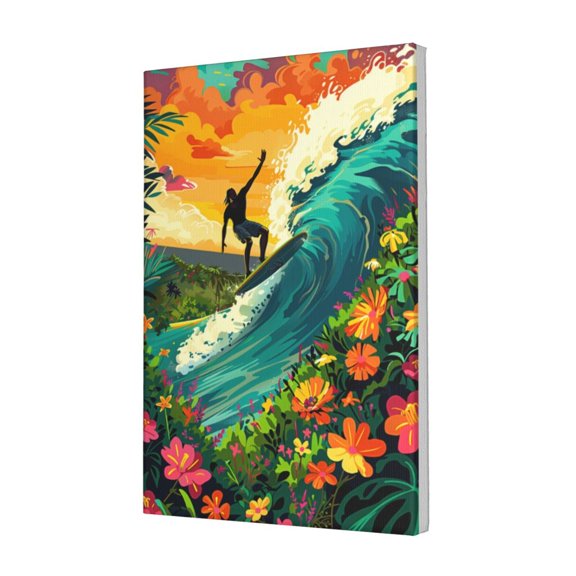 12x18 inch Oil Paintings On Canvas Surfers And Flowers Bathroom Decor,Family Bathroom,Garden,Hotels Lounge Wall Decor Art Prints,Charm Flowers And Surfers Canvas Hanging Picture,For Cafes,Bar