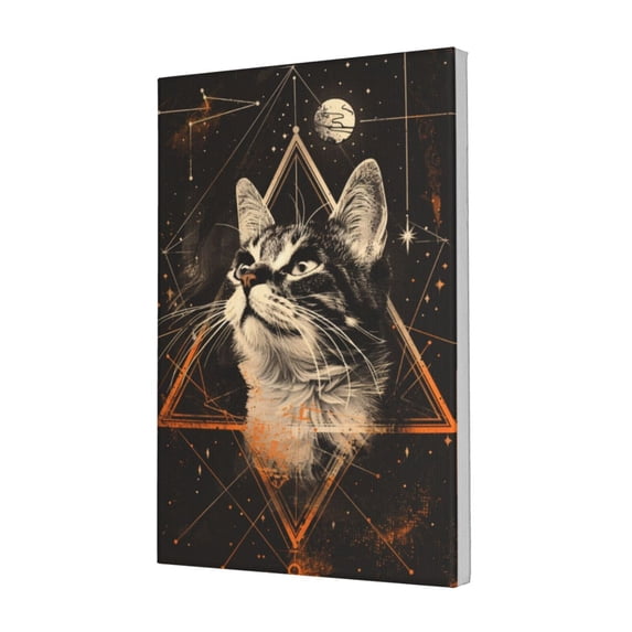 12x18 inch Oil Paintings On Canvas Wall Art Cat Gazing Up At Starry Sky,Apartment Bedroom,Man Cave,Cafes,Lounge Decorative Painting,Modern Style Cat Gazing Up At Starry Sky Poster Canvas Gift