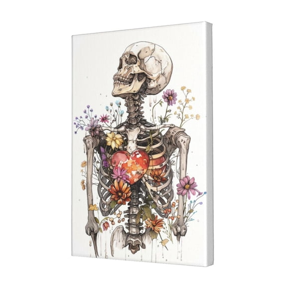 12x18 inch Paintings On Canvas Flowers Skeletons,Living Room,Bedroom,Studio,Man Cave Picture Wall Decor Art Prints,Exquisite Flowers Skeletons Art Canvas Painting,For Flower Enthusiast Gifts