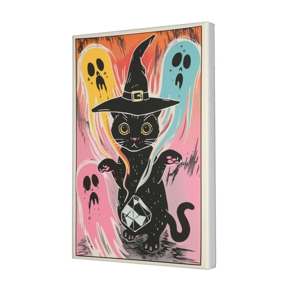 12x18 inch Phantom & Cat Canvas Frameless Painting,Man Cave,Cat'S Nest,Lounge,Bar Decor Wall Art Canvas Poster,Funny Festival Decoration,Gift For Cat Enthusiast,Retro Phantom & Cat Paintings