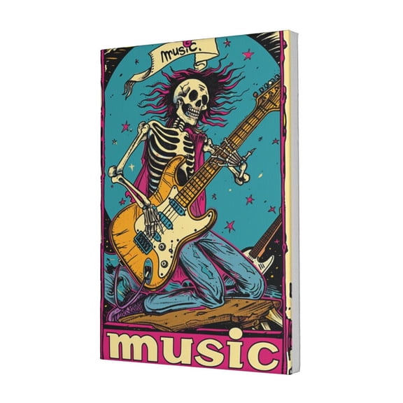 12x18 inch Picture Canvas Skull Playing Guitar 'Music' Slogan,Music Party,Bar,Cafes,Man Cave,Music Studio Decor Posters & Prints,Gift For Music Enthusiast,Music Room,Bedroom,Yard,Man Cave,Bar
