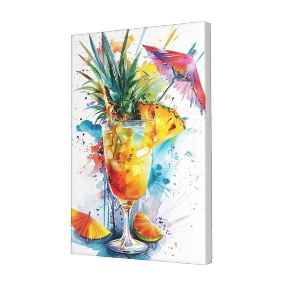 12x18 inch Pineapple Cocktail Canvas Hanging Picture,Classic Rustic Tavern,Bar,Pub Wall Art Decor Paintings On Canvas,Exquisite Pineapple Cocktail Art Painting Poster,For Cocktail Lovers Gift