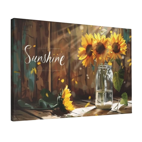 12x18 inch 'Sunshine' Slogan Sunflower Vase Canvas Painting Wall Art,Funny Garden Yard,Florists Decor Canvas Poster,Charm Sunflower Vase 'Sunshine' Slogan Paintings Prints,Bedroom Decoration