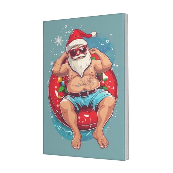 12x18 inch Swimming Circle Santa Claus Canvas Painting Wall Decor,Festival Decoration,Exquisite Swimming Circle Santa Claus Paintings Prints,Man Cave,Bathroom,Bedroom,Home Picture Wall Decor