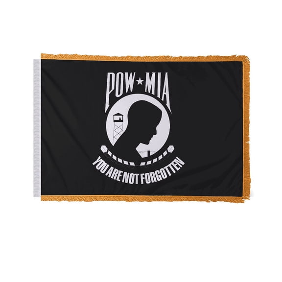 12x18 inch US POW MIA Black and White Military Car Ceremonial Antenna Flag - Single Sided Printed Wrap Knitted Polyester - 32 Inch PVC Sleeve