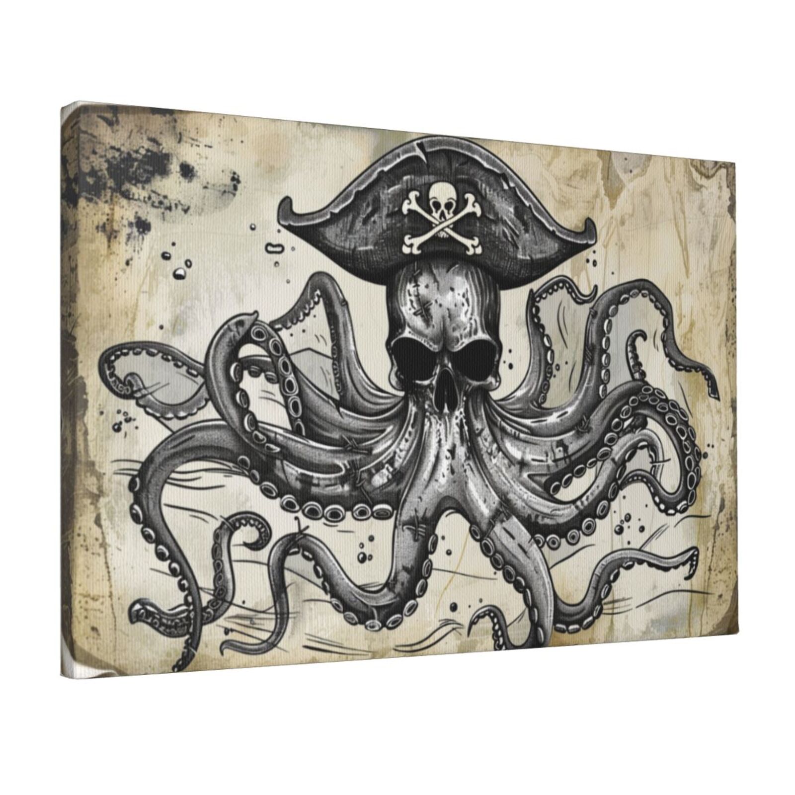 12x18 inch Vintage Pirate Squid Decorative Painting&nbsp;Picture,Indoor Home Bathroom,Children'S Room,Bar Wall Decoration Paintings Poster,Modern Style Pirate Squid Retro Canvas Decor Prints Gift