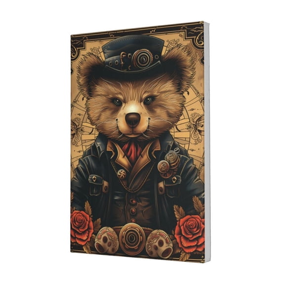 12x18 inch Vintage Punk Bear Canvas Painting Wall Art,Home Yard Garden,Lounge,Bedroom,Study Wall Decor Posters & Prints,Funny Gift For Punk & Bear Enthusiast,Retro Punk Bear Decorative Poster