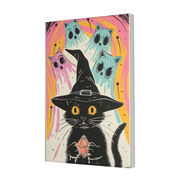 12x18 inch Wizard Hat Black Cat Canvas Picture Poster,Cat'S Nest,Study,Lounge,Yard Wall Decor Art Prints,Funny Black Cat Decorative Painting,For Cat Lovers Gifts,Bathroom,Children'S Room,Bar