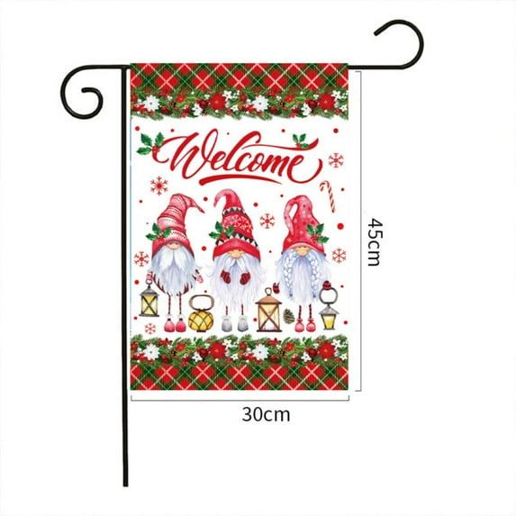 12x18inch Merry Christmas Garden Garland Flag, Double Sided Burlap Plaid Edge Decorative Wreath Buffalo Burlap Garden Flags for Winter Outside Decorations Farm Yard Wall Decor