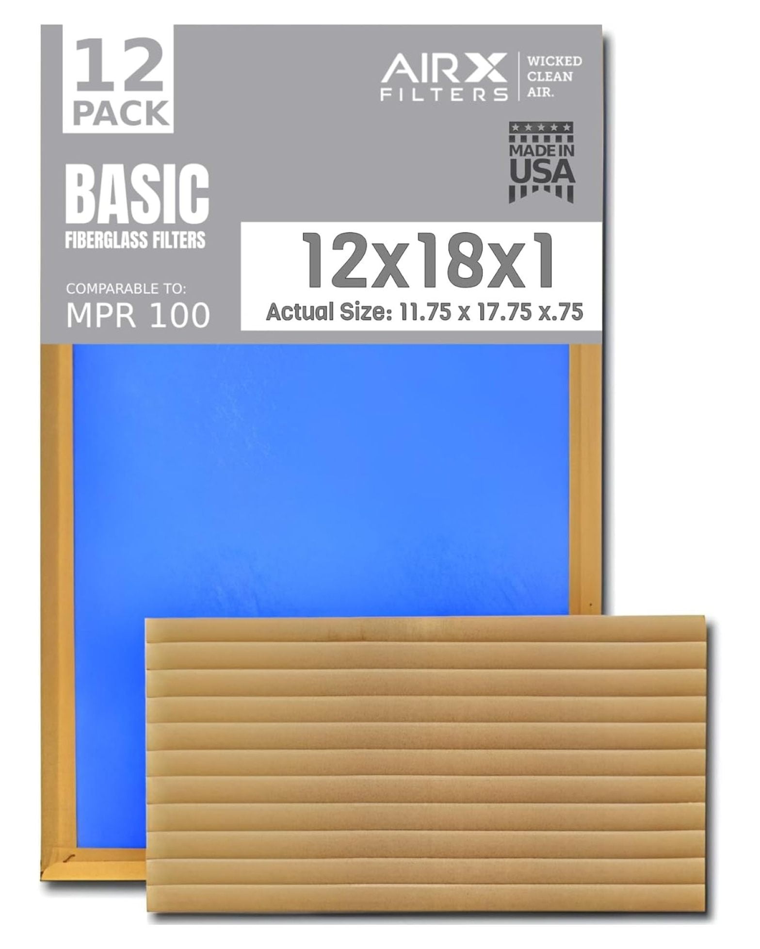 12x18x1 Air Filter Comparable to MPR 100 Basic Economy Furnace Filters ...