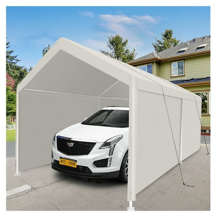 12x20 Carport Heavy Duty Portable Garage Tent, Outdoor Storage Shelter, Waterproof Car Canopy, White
