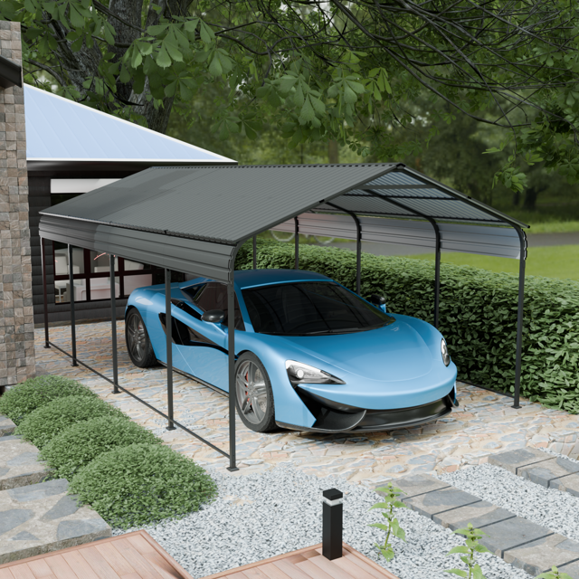 12x20 FT Heavy Duty Carport Canopy, Outdoor Instant Garage with Metal